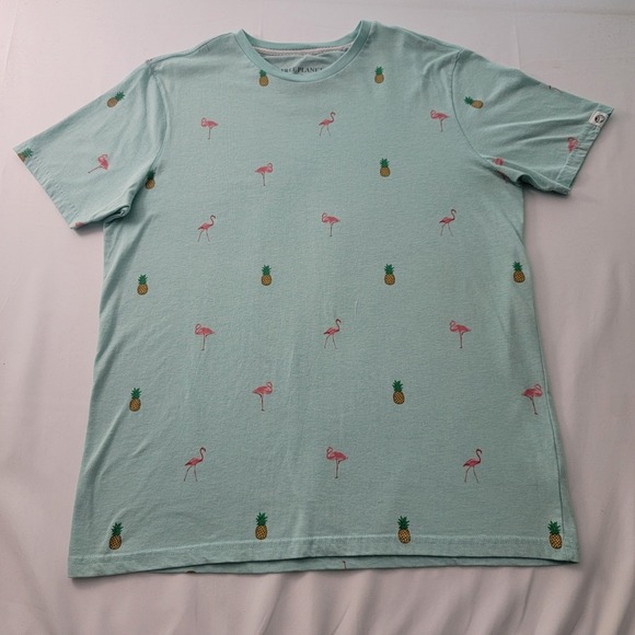 Free‎ Planet Men's SIZE LARGE teal Palm Tree T-shirt, Flamingos, Pinapples, soft - Picture 1 of 9